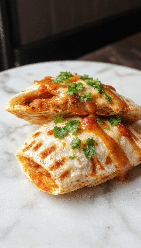 A close-up of a crispy 20-Minute Smashburger Quesadilla sliced in half, showing melted cheese, seasoned beef, and golden tortilla crust.