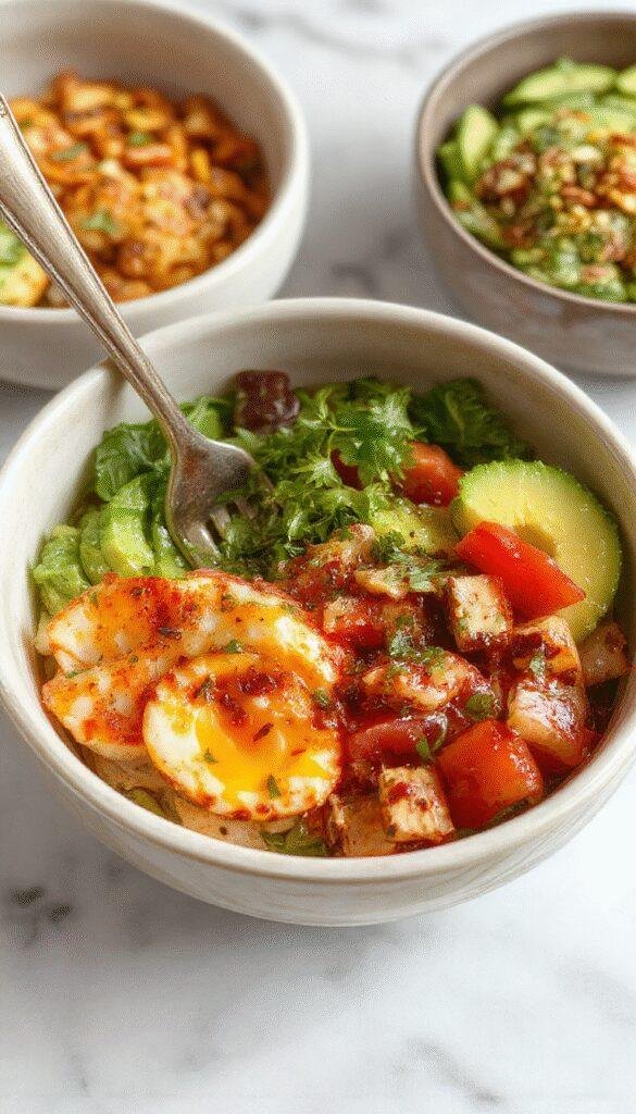 Colorful Southwest Salad Bowl with fresh vegetables, grilled chicken, and vibrant dressing in a rustic bowl.