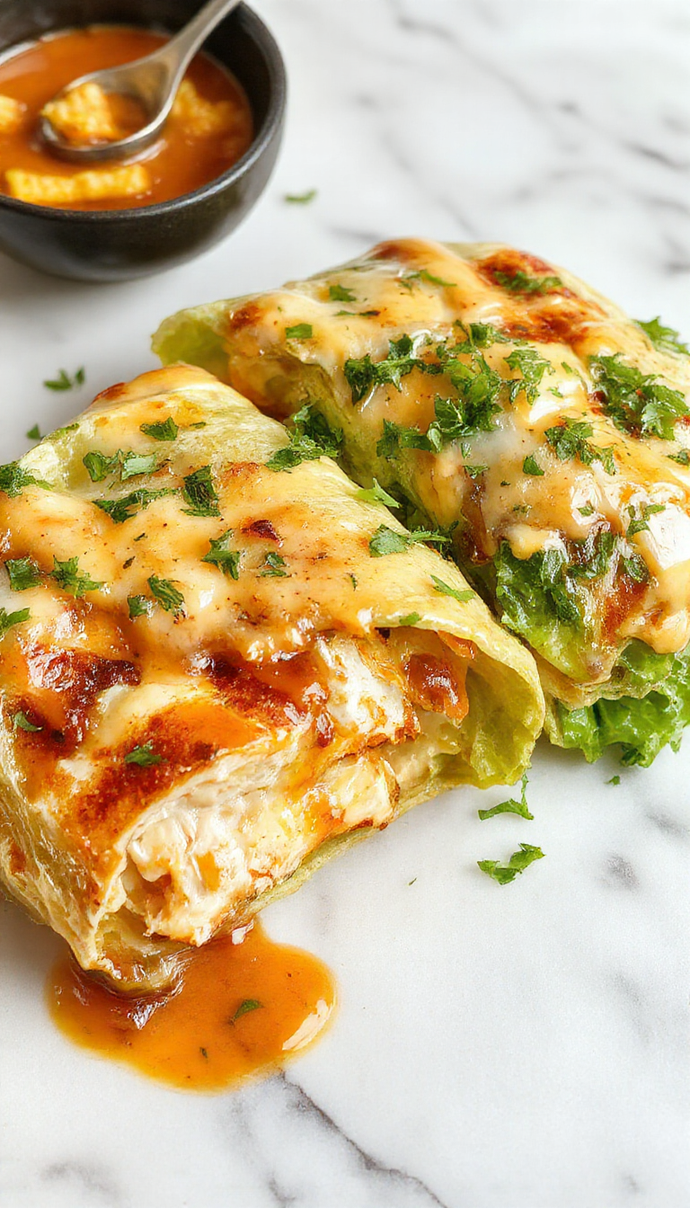 Golden cheesy chicken wraps filled with melted cheese and crispy chicken pieces, folded into a soft tortilla.