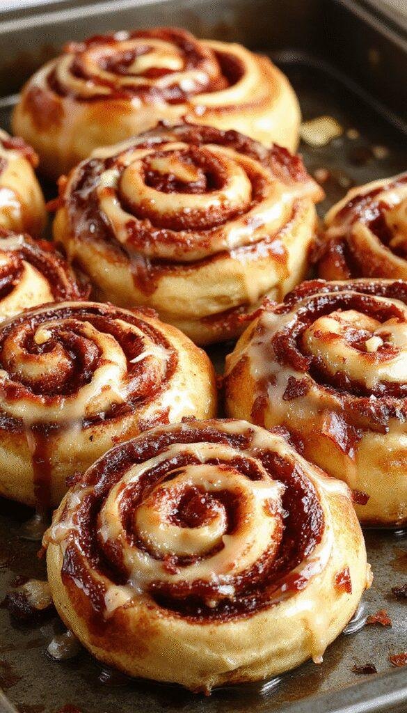 A plate of Maple Bacon Cinnamon Rolls with swirls of cinnamon filling, topped with icing and crispy bacon pieces, on a rustic wooden table.