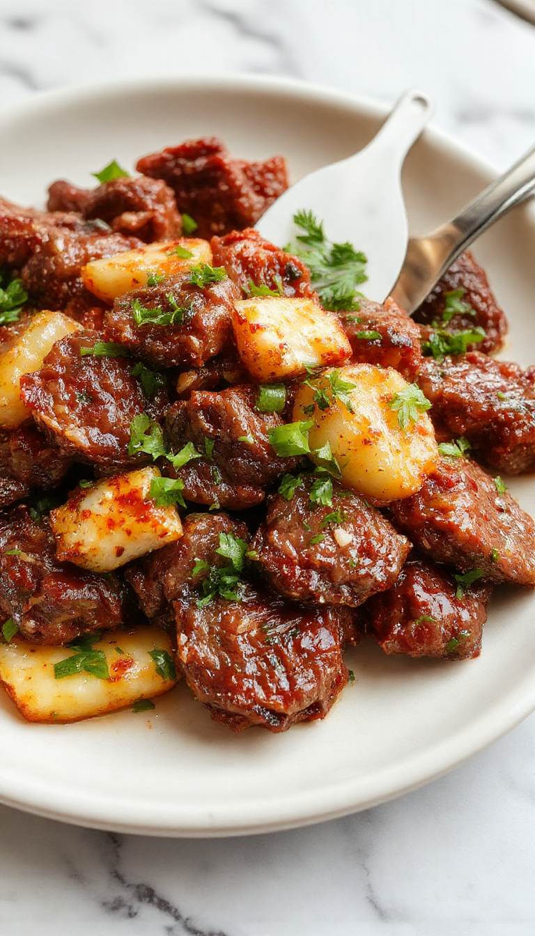 A colorful beef stir fry in a wok with vibrant vegetables and slices of tender beef served over steamed rice