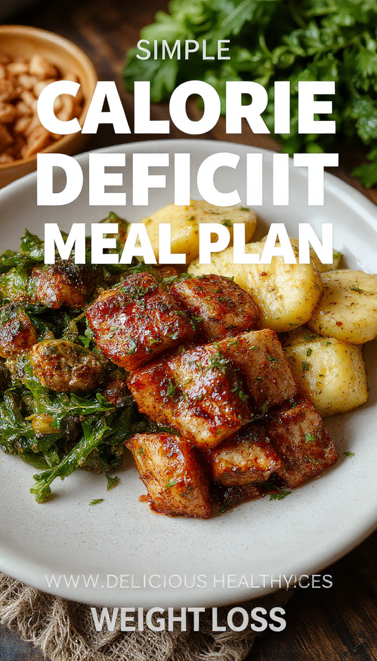 A colorful plate featuring grilled chicken, fresh vegetables, and a side of quinoa, highlighting a healthy calorie deficit meal plan.