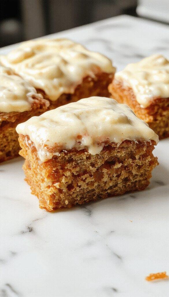 A slice of super moist banana cake topped with creamy cream cheese frosting, garnished with banana slices and a sprinkle of nuts.