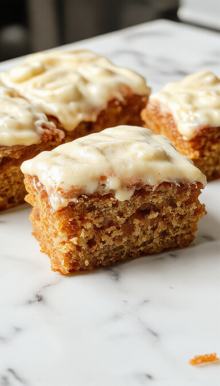 A slice of super moist banana cake topped with creamy cream cheese frosting, garnished with banana slices and a sprinkle of nuts.