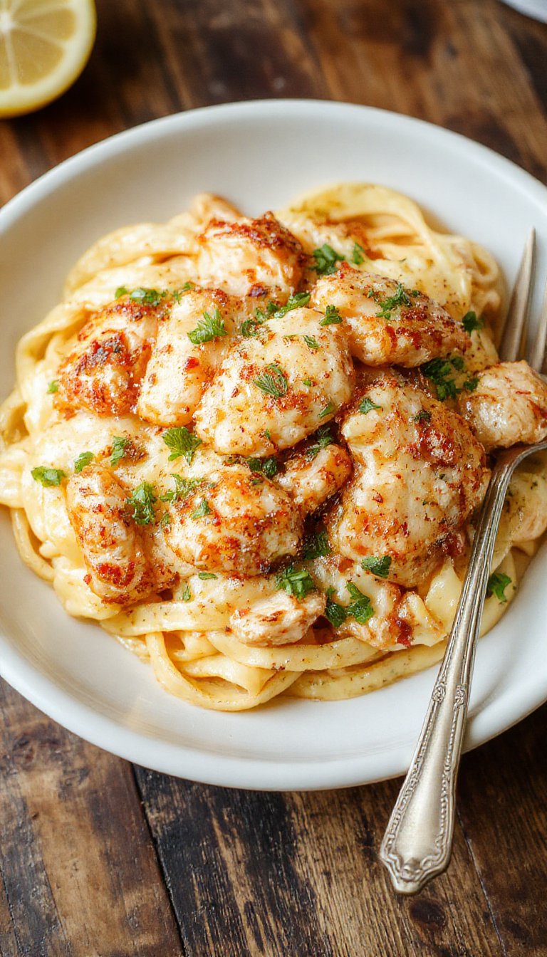 A colorful plate of Zesty Lemon Chicken Pasta garnished with fresh herbs and lemon wedges, showcasing tender chicken, al dente pasta, and vibrant zest.