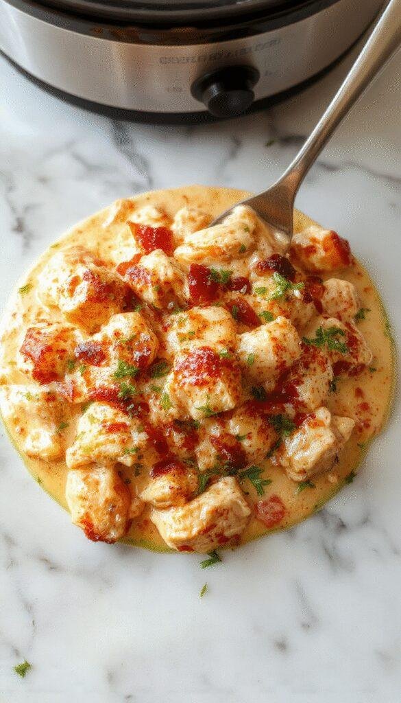 A close-up of a glossy, rich butter chicken dish served in a white bowl. The chicken is coated in a smooth, buttery tomato sauce, garnished with fresh cilantro and a side of fluffy rice. The vibrant orange-red hue of the sauce contrasts with the green cilantro, with a rustic wooden table background and steam rising to emphasize warmth and comfort.