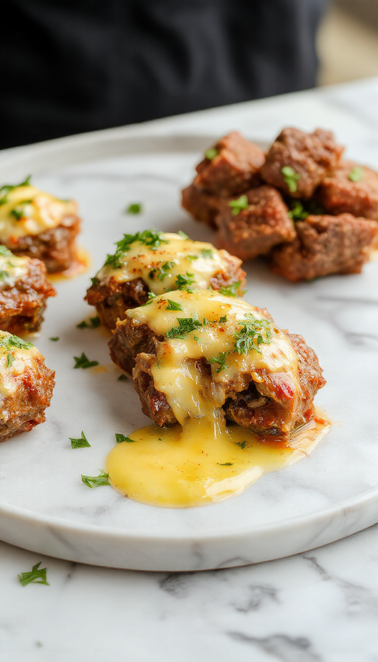 Vibrant plated dish featuring tender beef bites coated in rich garlic butter sauce, garnished with chopped herbs, served on a white plate with a rustic background, highlighting the glossy texture of the beef and the golden hue of the garlic butter.