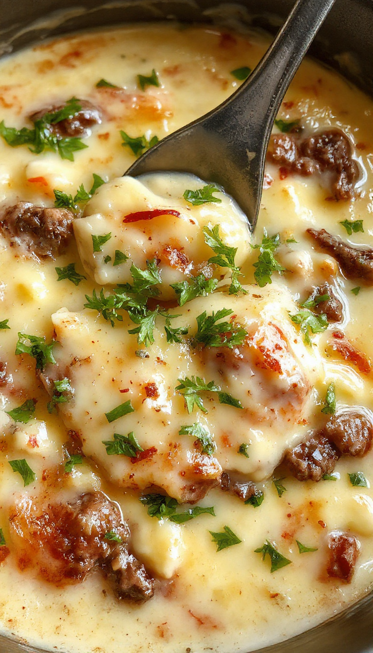 Colorful cheeseburger orzo skillet featuring tender ground beef, melted cheese, and perfectly cooked orzo pasta arranged in a rustic skillet with fresh herbs, vibrant toppings, and a sprinkle of cheese on top, highlighted by a warm, inviting atmosphere.