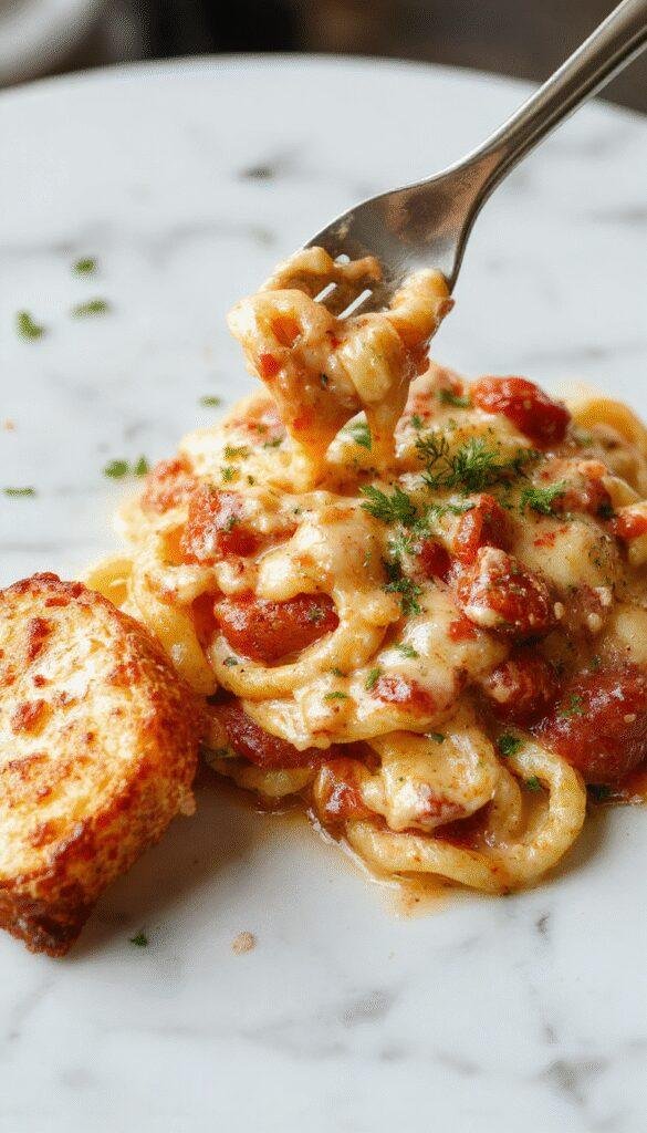 A vibrant bowl of creamy tomato pasta featuring al dente spaghetti coated in a rich, creamy tomato sauce with fresh basil and grated Parmesan cheese on top, served on a rustic white plate with a sprig of basil for garnish, set against a light wooden table with a fork resting beside the dish, showcasing a colorful and appetizing presentation with a glossy sauce texture.