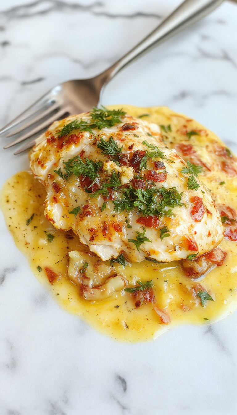 A vibrant plate of Creamy Tuscan Chicken featuring tender chicken breasts smothered in a rich, creamy sauce with spinach, sun-dried tomatoes, and melted cheese, beautifully plated with fresh herbs, showcasing contrasting colors of green, red, and golden brown textures, styled on a rustic wooden table.