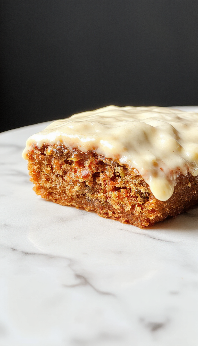 A beautifully layered carrot cake cheesecake on a white cake stand, topped with smooth cream cheese frosting, sliced carrots and walnuts, vibrant orange and white contrast, styled with fresh carrot greens and a rustic wooden background.