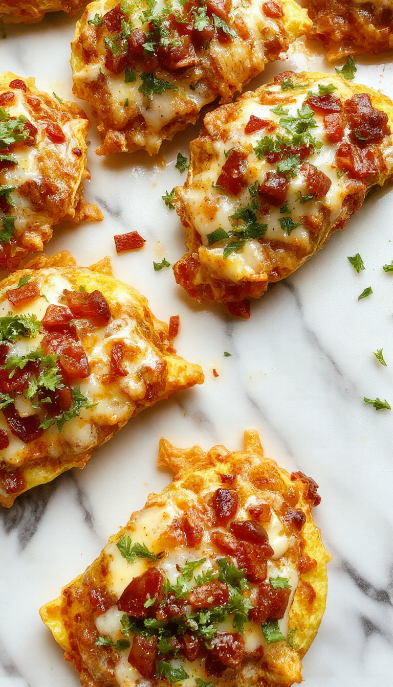 A colorful sheet pan taco pizza topped with melted cheese, diced tomatoes, sliced jalapenos, and fresh cilantro. The crispy golden crust is visible along the edges, served on a rustic wooden table with ingredients surrounding it for preparation.