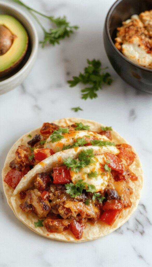 Colorful plates of slow cooker fajitas with sizzling vegetables, tender meat, and warm tortillas ready to serve.