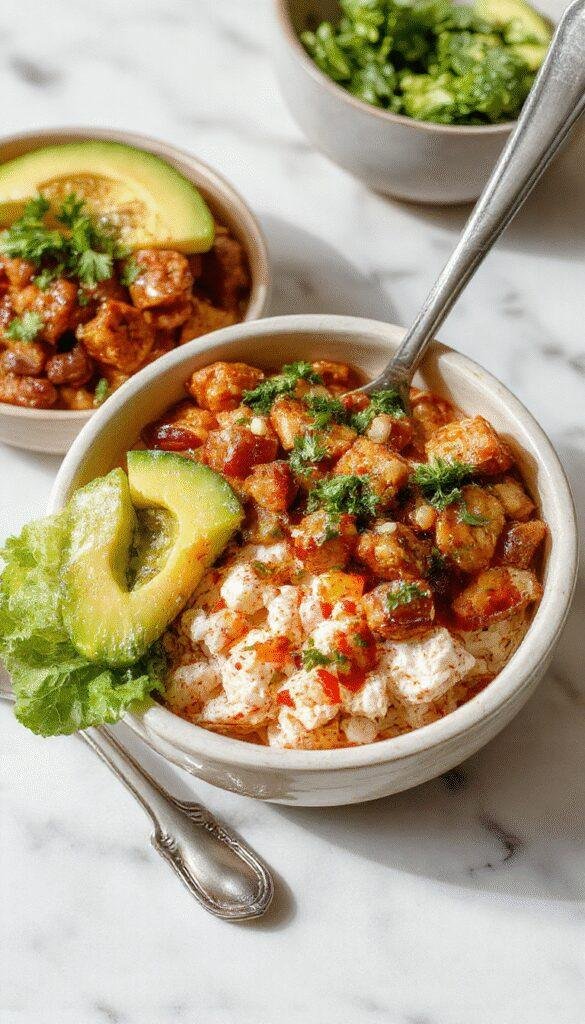 Colorful Fiesta Rice Bowl filled with seasoned rice, vibrant vegetables, black beans, and topped with fresh herbs and cheese.