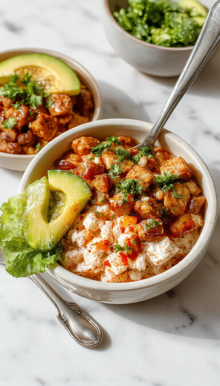 Colorful Fiesta Rice Bowl filled with seasoned rice, vibrant vegetables, black beans, and topped with fresh herbs and cheese.