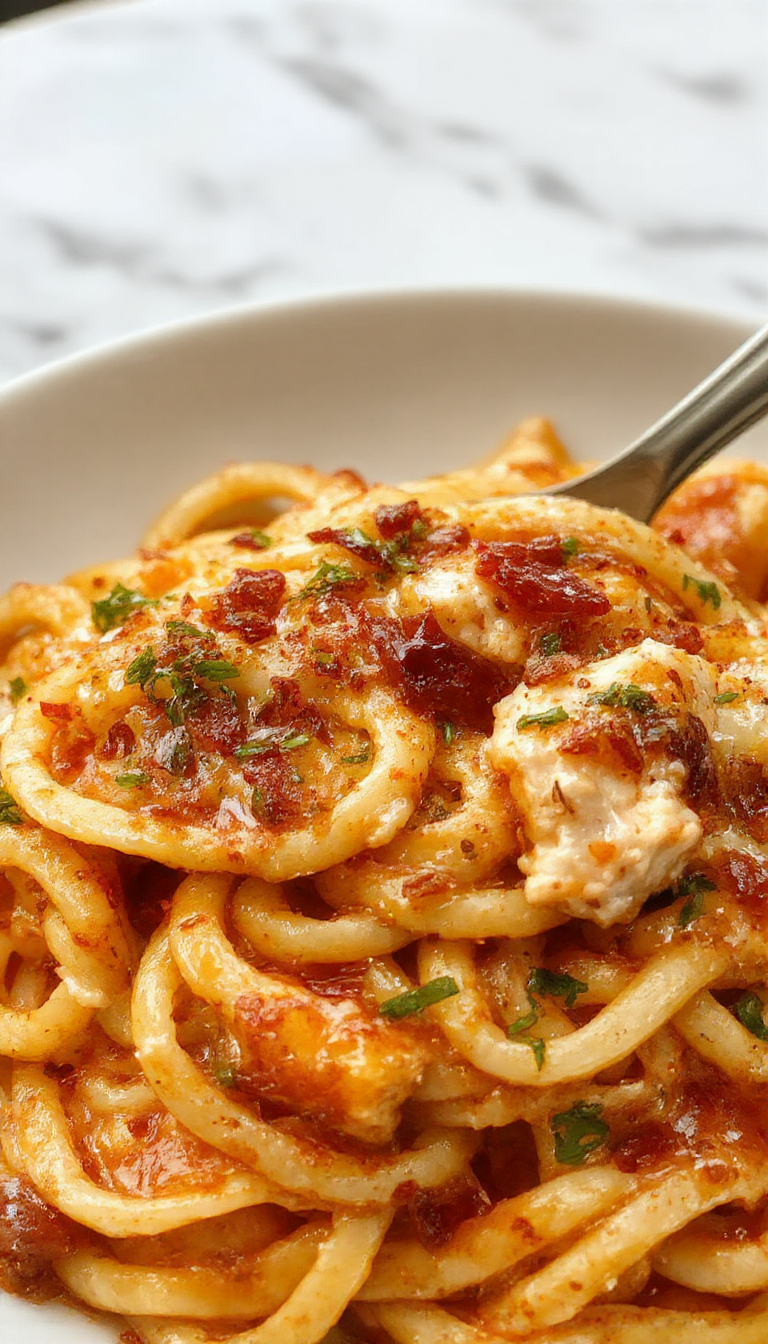 A plate of honey pepper chicken pasta garnished with fresh herbs, showcasing tender chicken pieces coated in glossy sauce with pasta noodles.