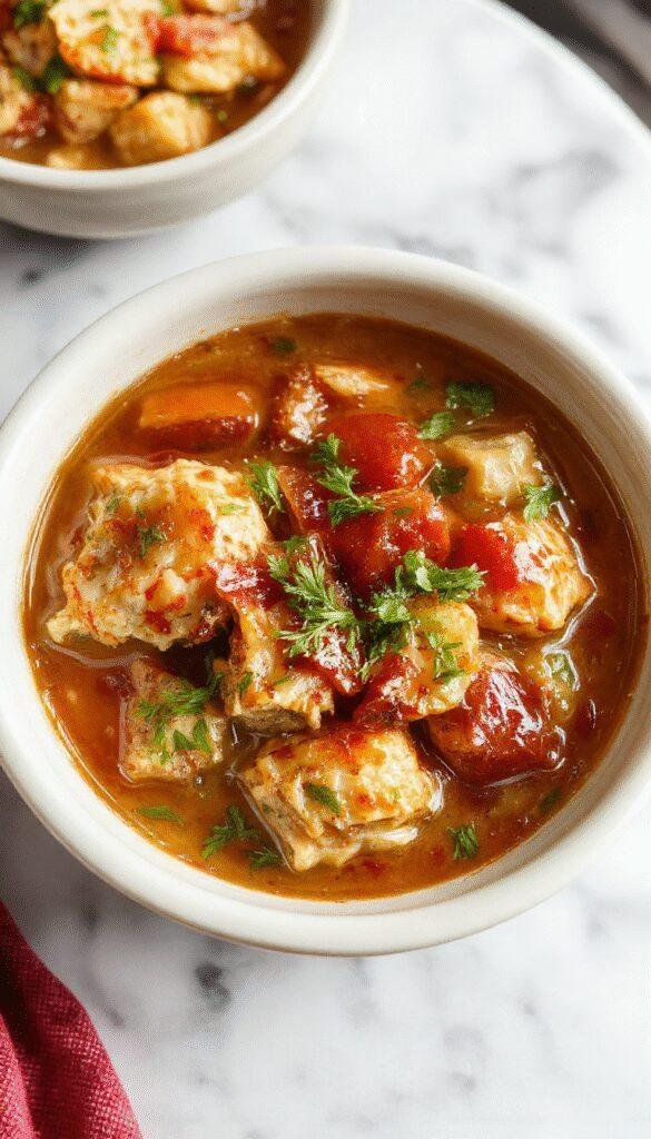 A steaming bowl of hearty chicken stew featuring tender chicken chunks, vibrant carrots, potatoes, and green beans immersed in a rich, savory broth, garnished with fresh herbs, served on a rustic wooden table with steam rising, evoking comfort and warmth.