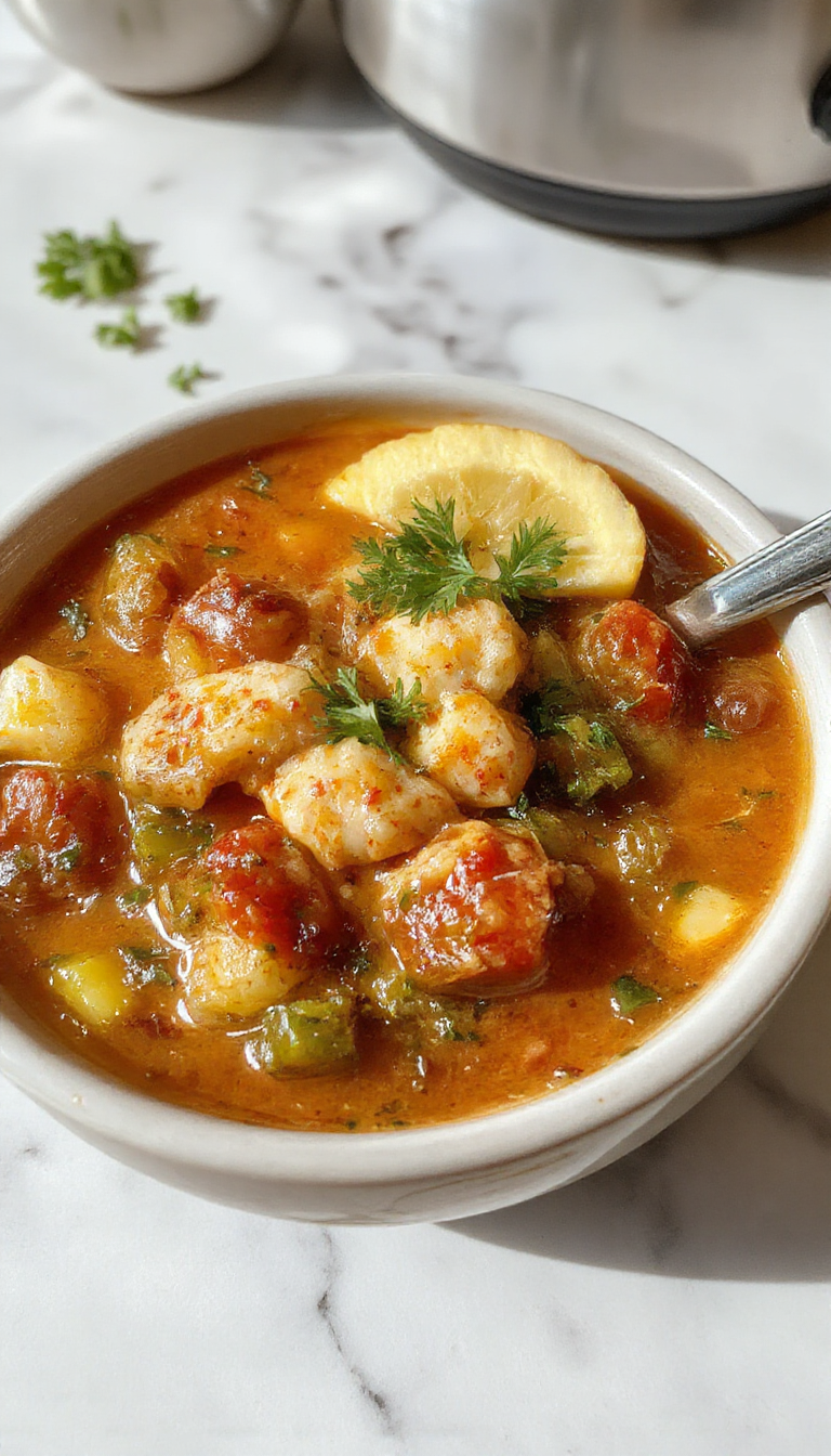 A vibrant bowl of creamy cowboy soup topped with chopped herbs, shredded cheese, and crispy bacon bits. The soup has a thick, velvety texture and is garnished with fresh green onions, served in a rustic white bowl against a wooden table with rustic kitchen elements around.