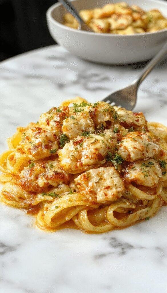 A vibrant plate of Honey Pepper Chicken Pasta featuring tender chicken pieces, al dente pasta, and garnished with chopped herbs and freshly cracked pepper, drizzled with honey for a glossy finish.