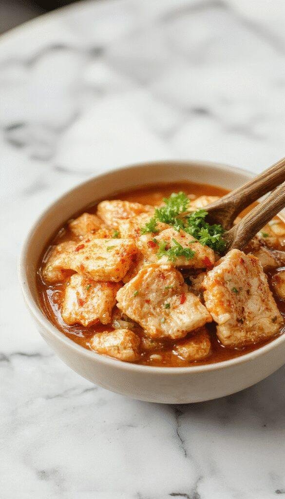A vibrant plate of chicken ramen stir fry featuring tender sliced chicken, curly ramen noodles coated in glossy savory sauce, colorful bell peppers, and green scallions, all artistically arranged on a white ceramic dish with a sprinkle of sesame seeds and fresh herbs, set on a rustic wooden table with chopsticks resting beside.