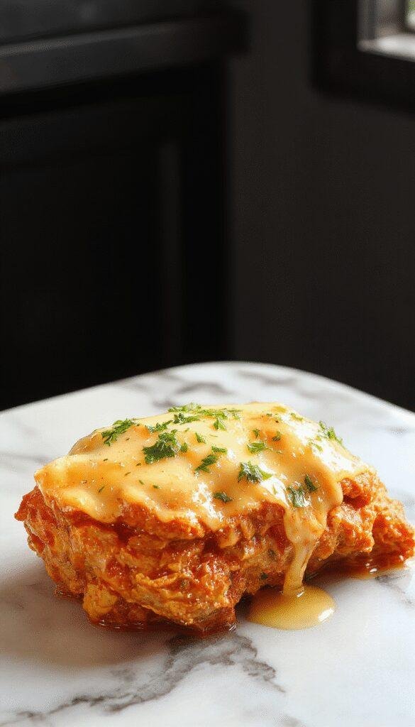 A vibrant plate of butter chicken with tender, golden-brown chicken pieces coated in a rich, creamy orange curry sauce. The dish is garnished with fresh cilantro and served alongside fluffy basmati rice on a rustic white plate, with a backdrop of colorful Indian spices and a sprig of coriander for visual appeal.