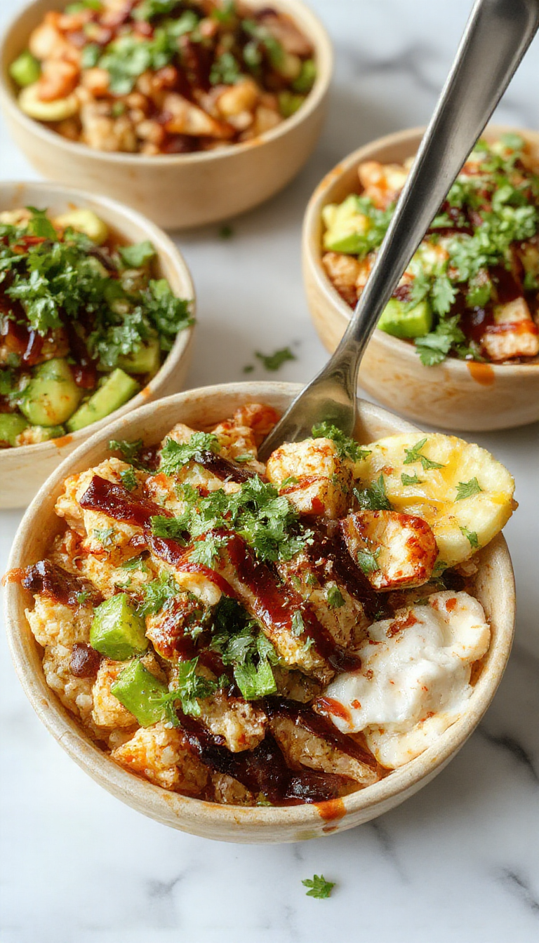 A vibrant bowl of taco rice topped with fresh lettuce, tomatoes, shredded cheese, and sour cream, served with a side of crispy tortilla chips.