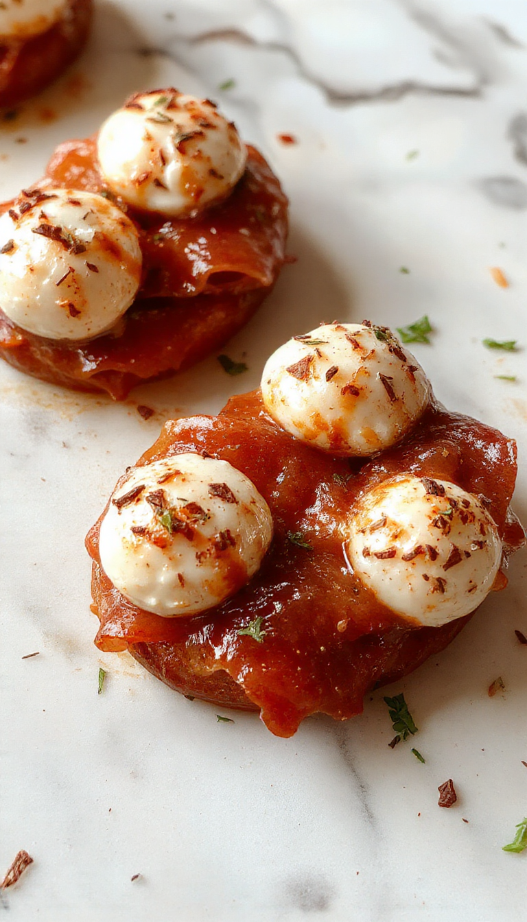 A spooky Halloween platter featuring salami and mozzarella balls resembling creepy eyeballs with cherry pepper pupils, garnished with fresh herbs.