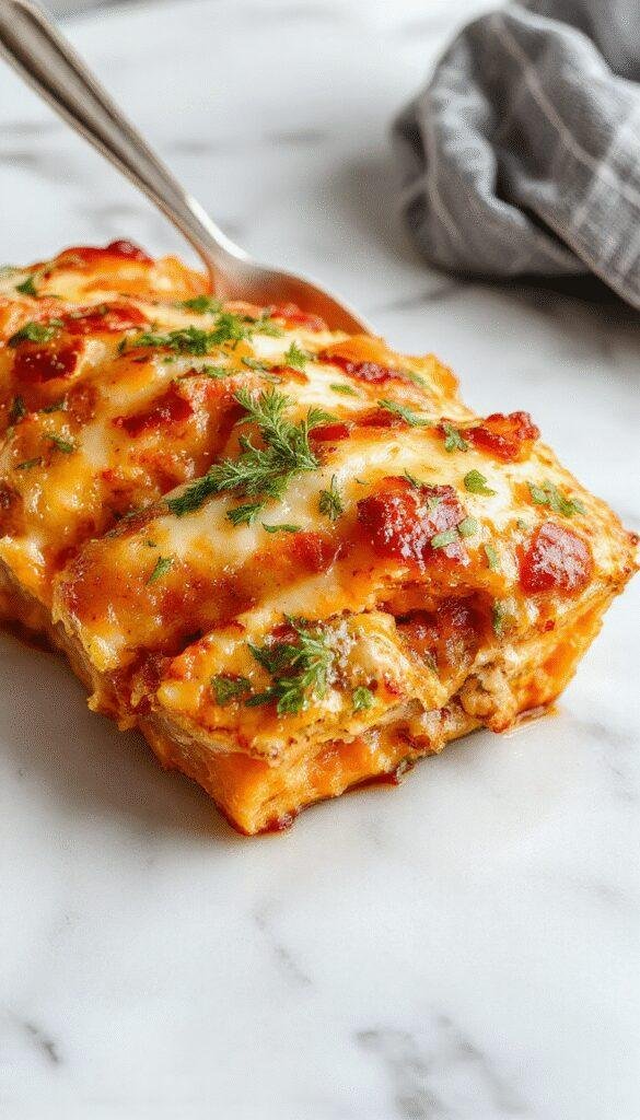A colorful and hearty sweet potato and ground turkey bake in a rustic ceramic dish. The dish features golden roasted sweet potato slices topped with seasoned ground turkey, garnished with fresh herbs. The vibrant orange of the sweet potatoes contrasts with the savory brown turkey, with hints of green herbs and a crispy crust on top.