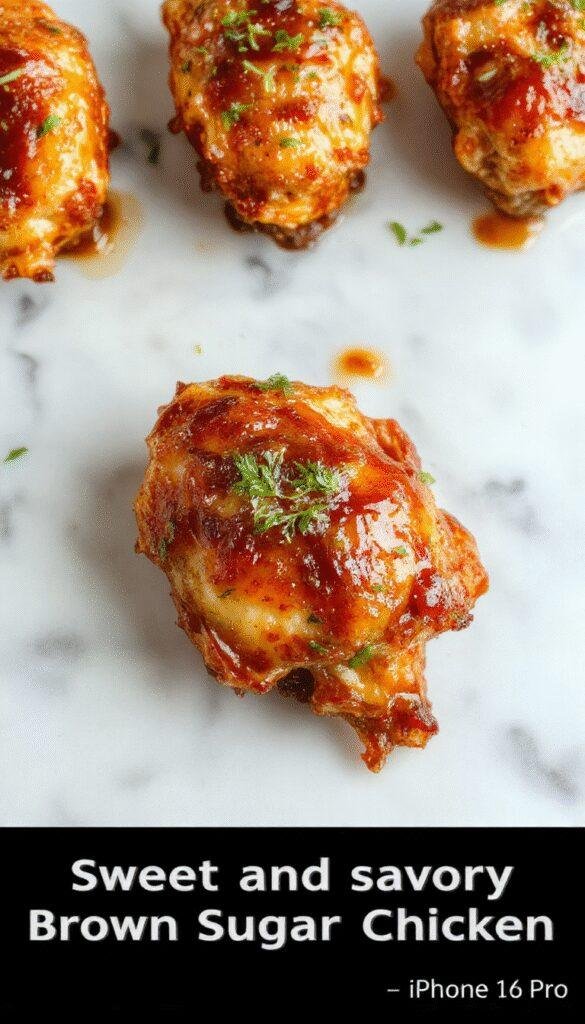 A vibrant plate of browned chicken pieces glazed with shiny caramelized sauce, topped with chunks of fresh pineapple, garnished with green herbs, served on a white platter with colorful vegetables in the background, highlighting the glossy texture and tropical appeal.