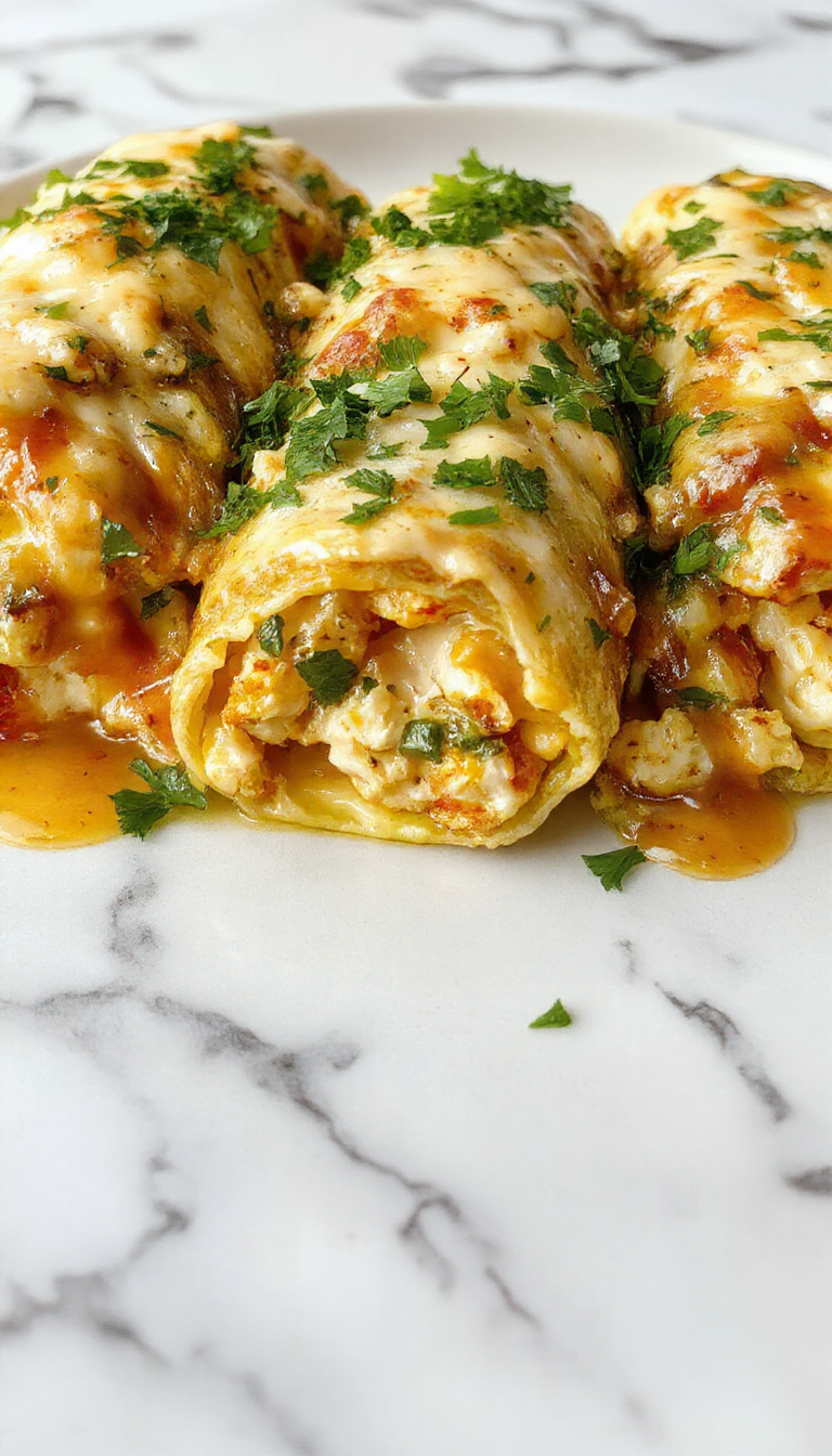 Close-up of cheesy garlic chicken wraps sliced open to reveal melted cheese, tender chicken, and crispy lettuce inside a soft tortilla.