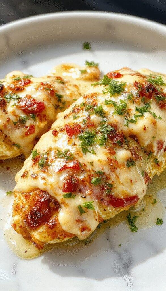 A plate of Zesty Creamy Cajun Chicken topped with fresh herbs and lemon wedges, served with colorful vegetables on the side.