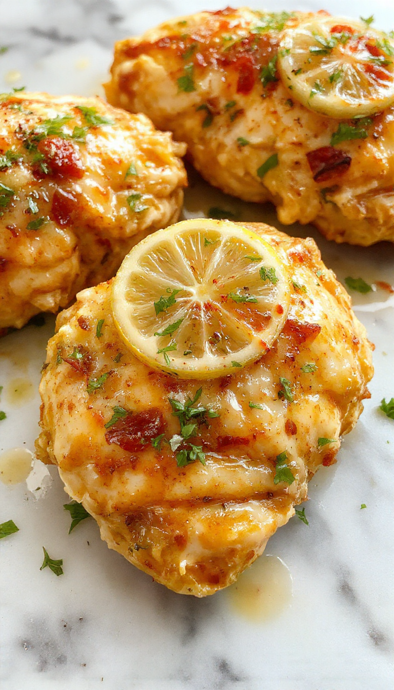 A vibrant plate of lemon chicken Romano featuring golden-brown chicken breasts topped with a zesty lemon sauce, garnished with fresh parsley, served on a white ceramic plate with a side of roasted vegetables, and styled with lemon wedges and herbs to highlight freshness and flavor.