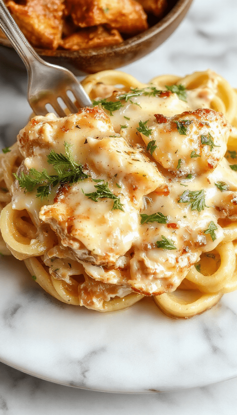 A vibrant plate of creamy Boursin chicken pasta featuring tender pasta coated in a rich, smooth white sauce, topped with fresh herbs and chunks of seasoned chicken, presented on a white dish with a colorful background, styled with basil leaves and grated cheese for an inviting, gourmet look.