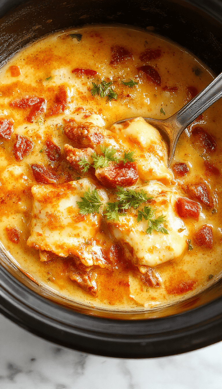 A bowl of rich and hearty lasagna soup with layers of melted cheese, chunky tomato sauce, and garnished fresh basil, served on a rustic wooden table with a spoon and fresh bread in the background.