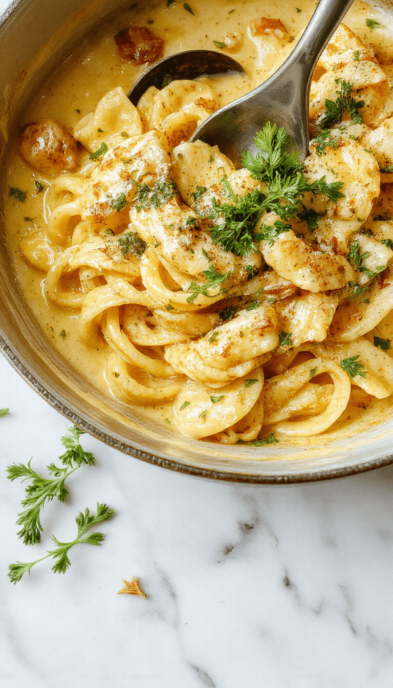 A vibrant bowl of creamy garlic pasta garnished with chopped parsley and grated Parmesan cheese, served on a rustic wooden table with a sprinkle of black pepper and fresh herbs, showcasing a rich, velvety texture and colorful presentation.