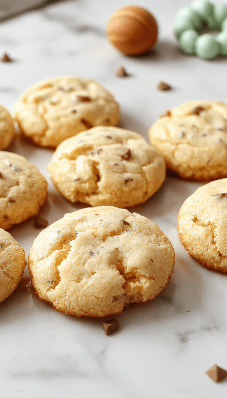 A batch of golden-brown German butter cookies arranged on a rustic wooden plate, topped with a light dusting of powdered sugar, with a cozy kitchen background that features a rolling pin and mixing bowl, highlighting their delicate texture and classic shape.