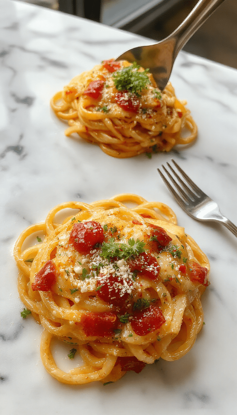 A vibrant plate of Marry Me Tortellini arranged beautifully with a drizzle of basil pesto on top, colorful cherry tomatoes and melted cheese, served on a sleek white plate placed on a rustic wooden table with fresh herbs as garnish.