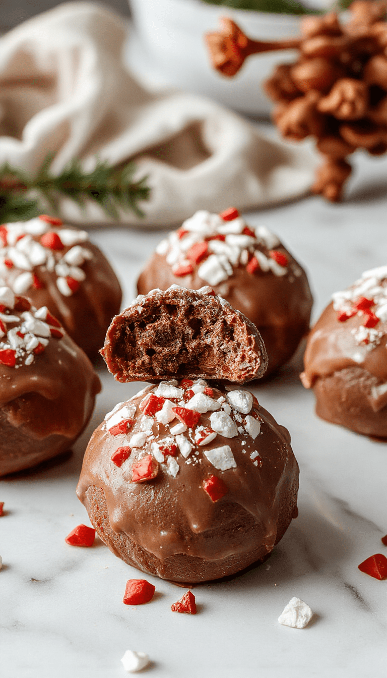 A vibrant image featuring a Christmas-themed hot chocolate bomb melting in a clear glass mug, surrounded by holiday decorations, colorful sprinkles, and whipped cream, creating a rich, textured scene full of warmth and festive cheer.