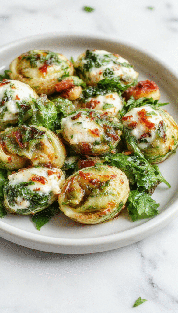 A colorful plate of spinach and ricotta stuffed pasta shells arranged artfully on a white dish, topped with melted cheese and fresh basil, with a side of cherry tomatoes and a drizzle of olive oil, capturing vibrant greens, creamy whites, and golden textures.