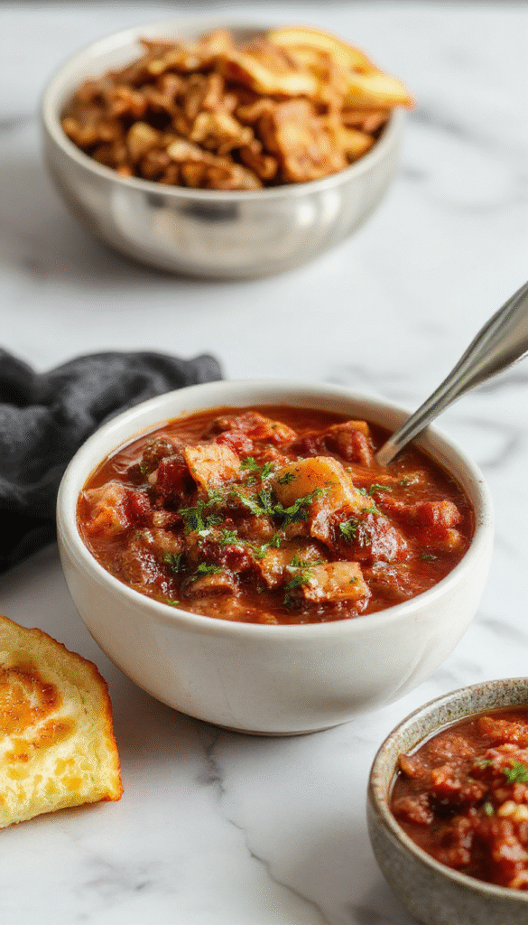 A vibrant bowl of American Goulash showcasing tender ground beef, rich tomato sauce, and al dente pasta, garnished with fresh parsley on a rustic wooden table with warm lighting.
