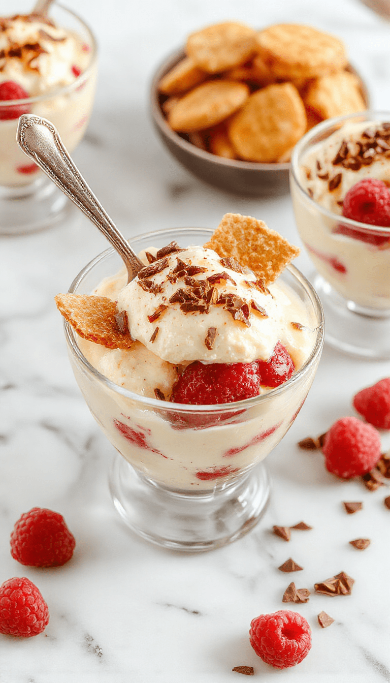 A vibrant layered trifle in a clear glass bowl showcasing colorful fruit, creamy custard, and fluffy cake layers topped with whipped cream and sprinkles, styled elegantly on a white plate with a silver spoon at the side.
