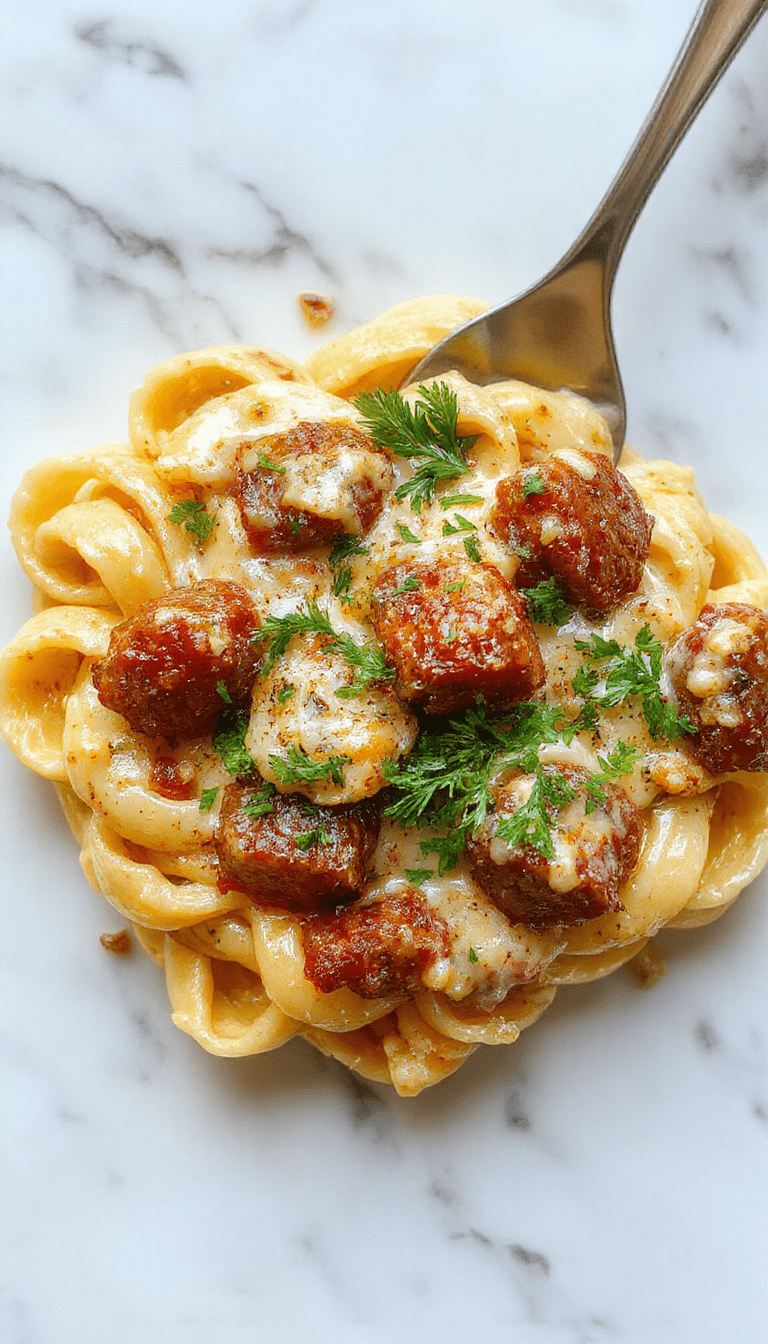 A vibrant plate of creamy Cajun sausage pasta featuring perfectly cooked sausage slices, al dente pasta coated in a rich, spicy Cajun sauce, garnished with fresh herbs and served in a rustic white bowl.