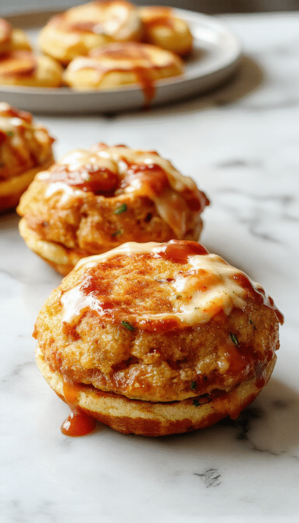 Colorful plate featuring golden brown McGriddle bites arranged neatly, with visible fluffy pancake layers and syrup drizzle, styled on a rustic wooden surface with a vibrant background.