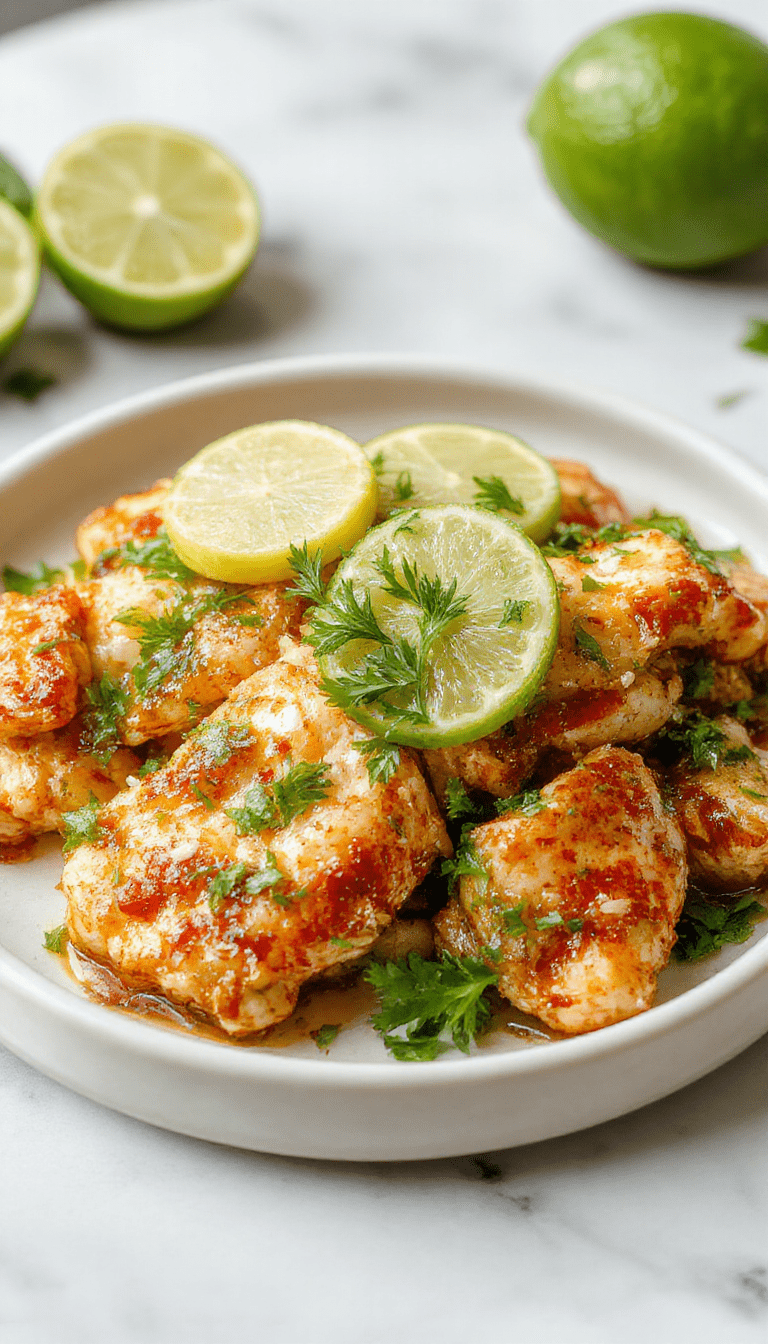 Colorful image of shredded cooked chicken topped with zesty lime slices and shredded coconut, served on a rustic white plate garnished with fresh herbs, vibrant lime green and coconut white hues contrasting warmly with the turquoise background, showcasing a tropical, inviting presentation with textured textures and glossy sauces.