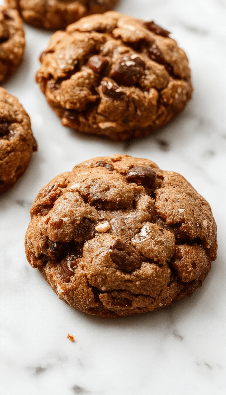 A close-up of a plate filled with gooey, fudgy browkies with a marbled caramel and chocolate topping, showcasing their rich texture and fudge-like consistency, garnished with a sprinkle of sea salt and placed on a rustic wooden table.