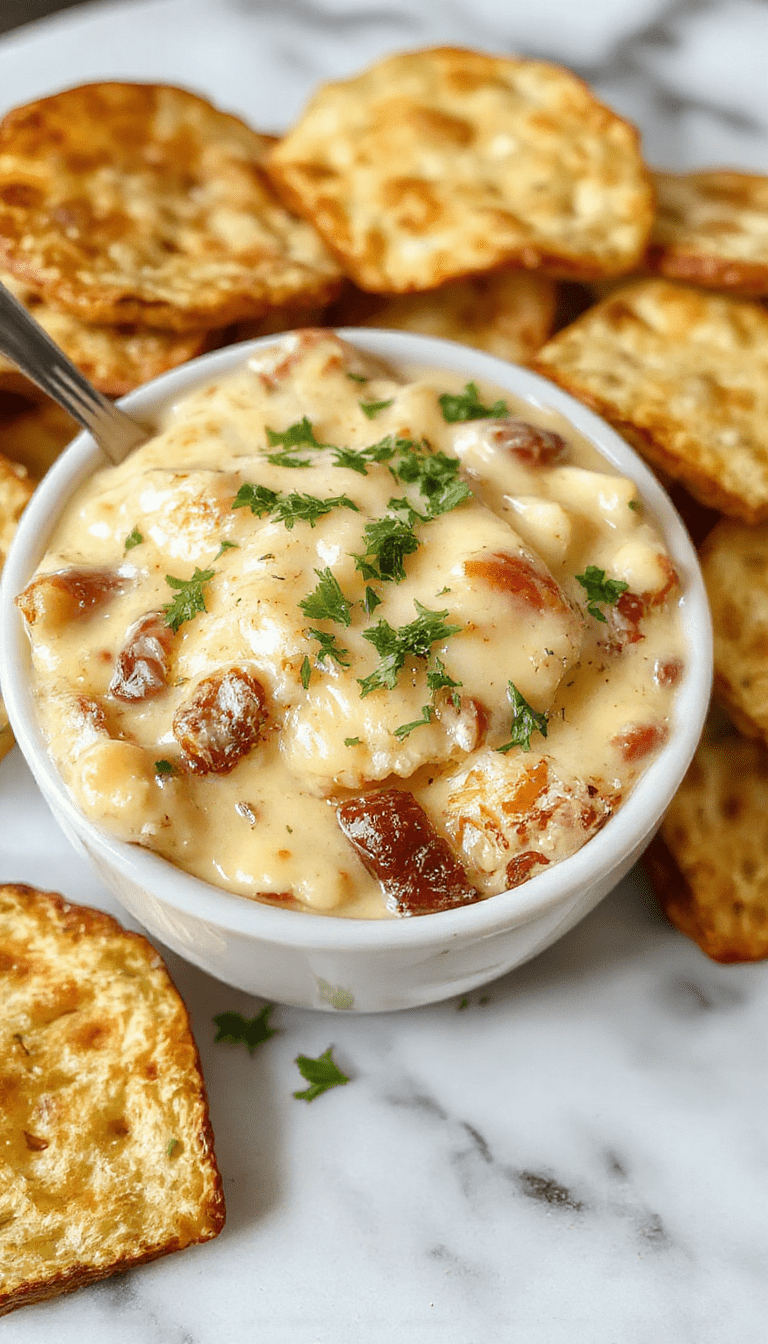 A vibrant, close-up shot of a cheesy Texas Trash Dip in a clear glass bowl, topped with diced tomatoes, green onions, and melted cheese. The dip is surrounded by crispy tortilla chips, with a rustic wooden table background, colorful ingredients, and a casual party atmosphere.