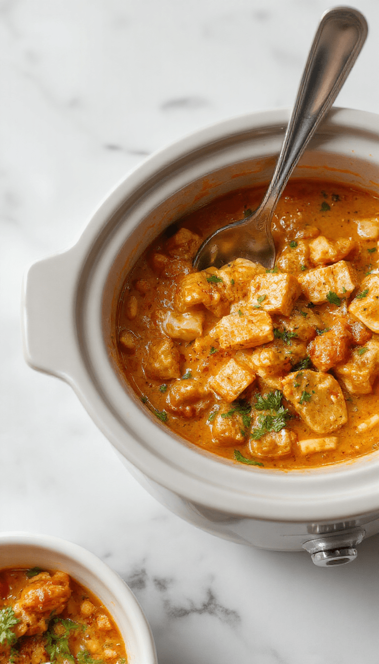 A vibrant bowl of creamy butter chicken with a glossy orange sauce, garnished with fresh cilantro and served alongside naan bread on a rustic wooden table
