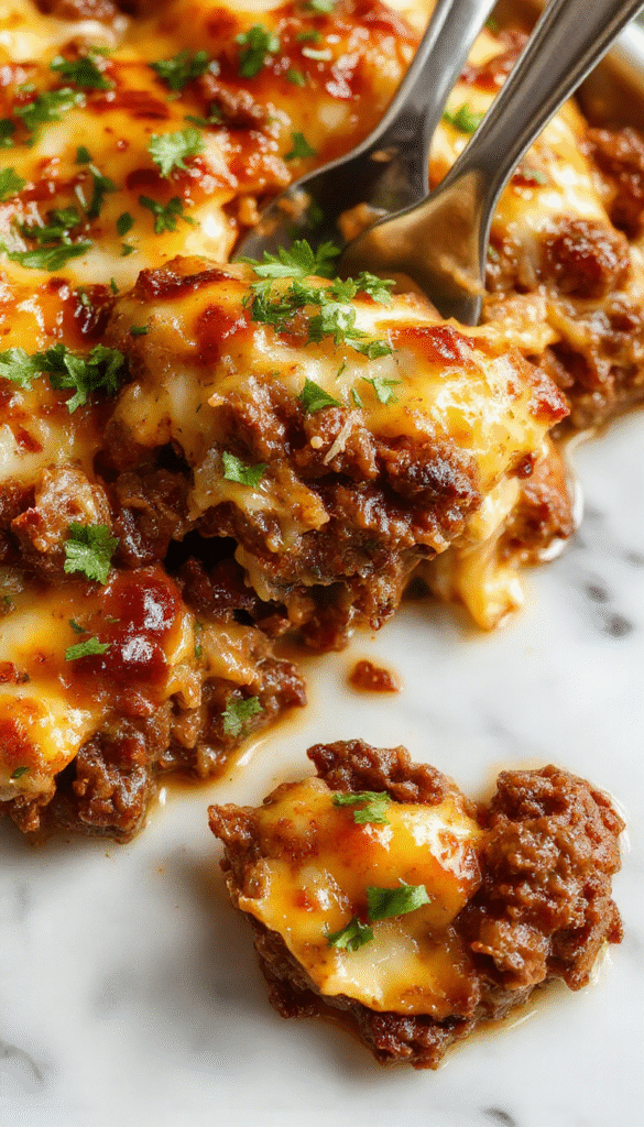 A rustic plate featuring a hearty hobo casserole with ground beef, mixed vegetables, and melted cheese on top, served steaming with a golden crust and vibrant colorful vegetables for an inviting presentation.