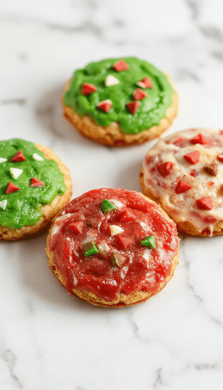 A colorful plate of assorted holiday cookies including gingerbread men, sugar cookies with icing, and chocolate dipped biscotti, all beautifully decorated and arranged on a festive red and green tablecloth with holiday-themed decorations in the background