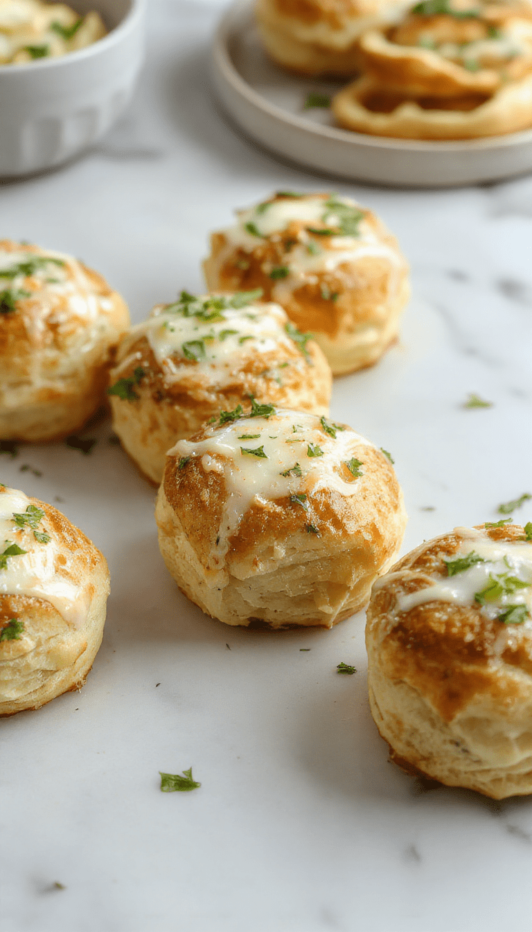 Golden brown garlic butter bread rolls arranged on a rustic wooden platter, topped with fresh parsley and drizzled with melted butter, showcasing a soft interior and crispy crust with a glistening buttery glaze.